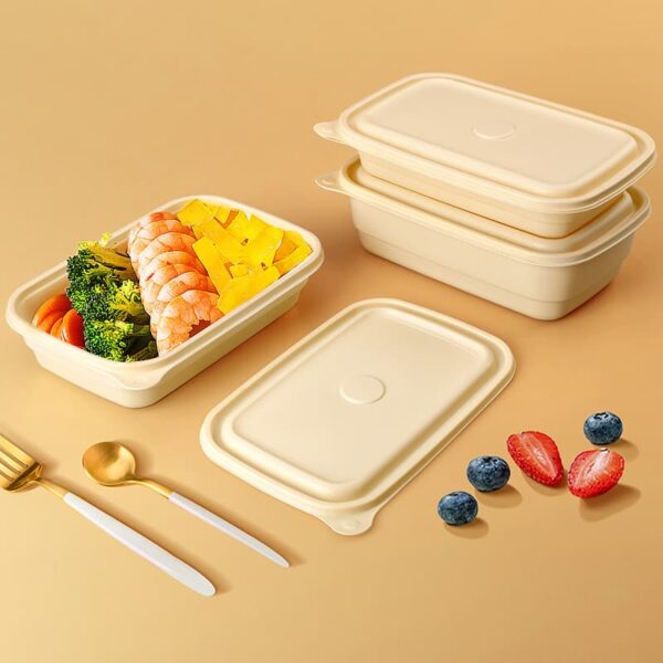 Disposable Cornstarch Food Container Rectangle With Lid - Image 2