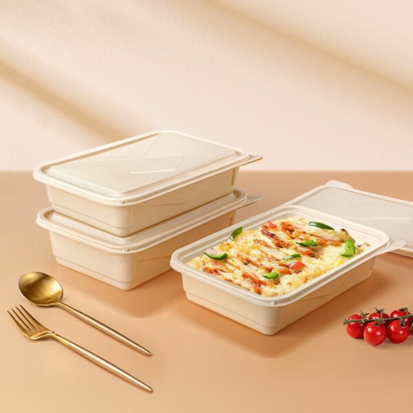 Disposable Cornstarch Food Container Rectangle With Lid - Image 4