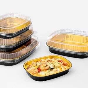 Black Golden Aluminum Foil Food Tray With PET Lids