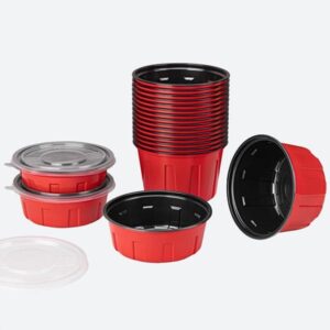 Red-White Red-Black Round Food Containers With Clear Lid